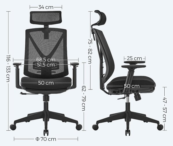 Podesiva ergonomska uredska stolica s osloncem za noge, glavu i ruke, crna