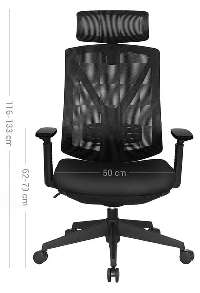 Podesiva ergonomska uredska stolica s osloncem za noge, glavu i ruke, crna