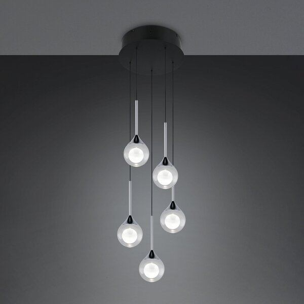 Trio Lighting LED viseća svjetiljka Calista, kromirana, Ø 31 cm, metal/staklo, za 5 sijalica, prigušiva, Krom, Dnevni boravak/blagovaonica, Metal