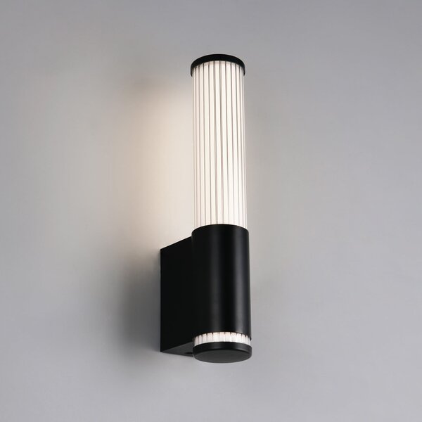 Trio Lighting Zidna LED svjetiljka Stefano, mat crna, visina 29 cm, metal, IP44, Crno, kupaonica, Plastika