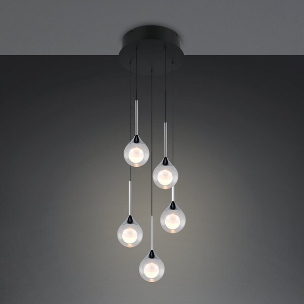 Trio Lighting LED viseća svjetiljka Calista, kromirana, Ø 31 cm, metal/staklo, za 5 sijalica, prigušiva, Krom, Dnevni boravak/blagovaonica, Metal