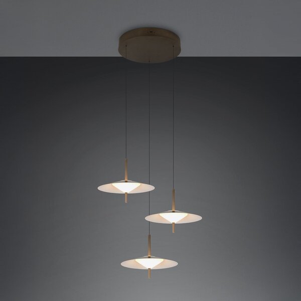 Trio Lighting LED viseća svjetiljka Amalo, platinaste boje, Ø 67 cm, metal, CCT, 3 svjetla, prigušiva, Metalik, Dnevni boravak/blagovaonica, Metal