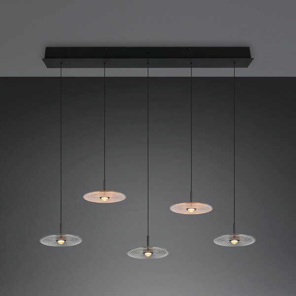 Trio Lighting LED viseća lampa Sirena, crna/jantar/dimljena, 104 cm, staklo, 5 svjetiljki, prigušiva, Bež, Dnevni boravak/blagovaonica, Staklo