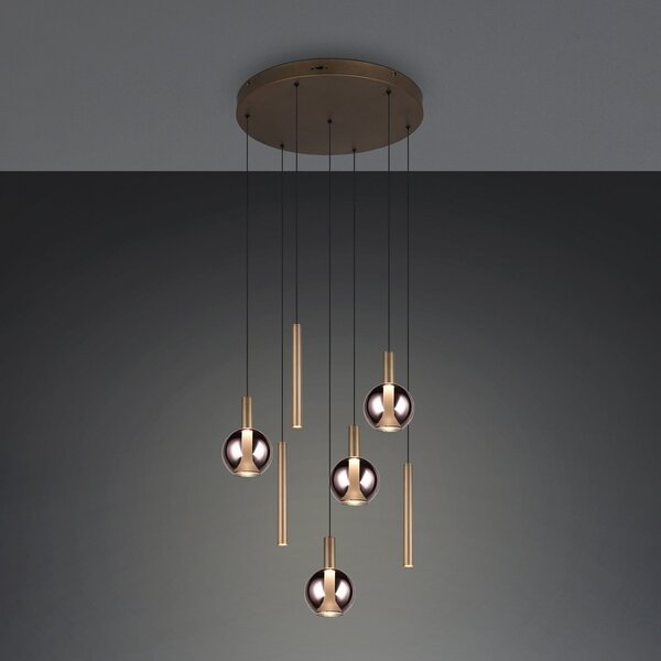 Trio Lighting Melaro LED viseća lampa, Ø 59 cm, platina, metal/staklo, CCT, 7 svjetiljki, prigušiva, Metalik, Dnevni boravak/blagovaonica, Metal