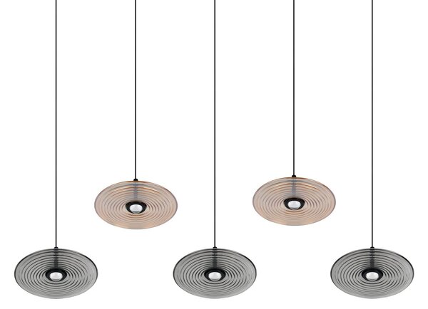 Trio Lighting LED viseća lampa Sirena, crna/jantar/dimljena, 104 cm, staklo, 5 svjetiljki, prigušiva, Bež, Dnevni boravak/blagovaonica, Staklo