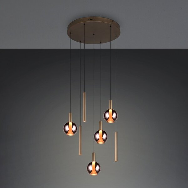 Trio Lighting Melaro LED viseća lampa, Ø 59 cm, platina, metal/staklo, CCT, 7 svjetiljki, prigušiva, Metalik, Dnevni boravak/blagovaonica, Metal