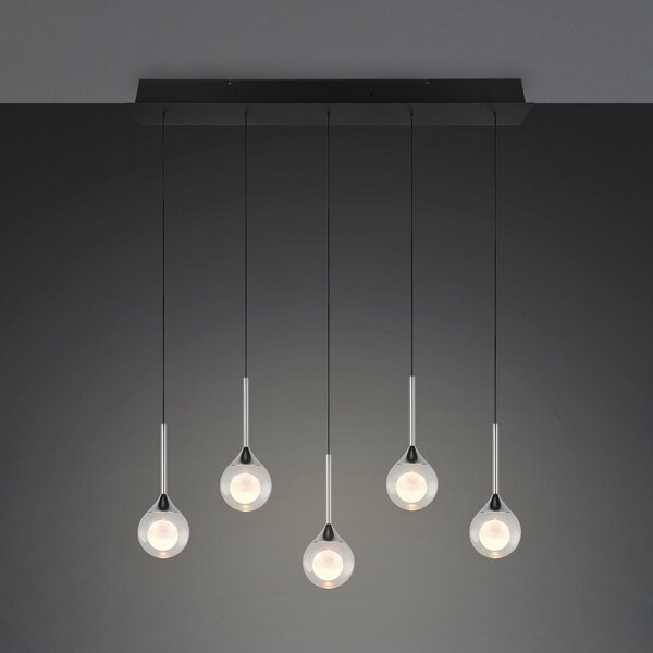 Trio Lighting LED viseća svjetiljka Calista, krom, duljina 100 cm, metal/staklo, 5 sijalica, prigušiva, Krom, Dnevni boravak/blagovaonica, Metal
