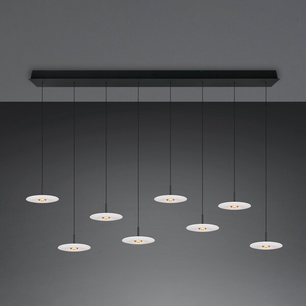 Trio Lighting LED viseća lampa Sirena, bijela, duljina 167 cm, staklo, CCT, 8 svjetiljki, prigušiva, Bijela, Dnevni boravak/blagovaonica, Staklo