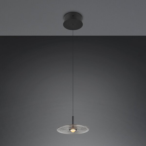 Trio Lighting LED viseća svjetiljka Sirena, crna/dimno siva, Ø 20 cm, staklo, CCT, prigušiva, Sivo, Dnevni boravak/blagovaonica, Staklo