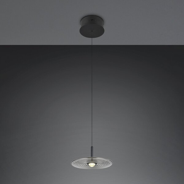 Trio Lighting LED viseća svjetiljka Sirena, crna/dimno siva, Ø 20 cm, staklo, CCT, prigušiva, Sivo, Dnevni boravak/blagovaonica, Staklo