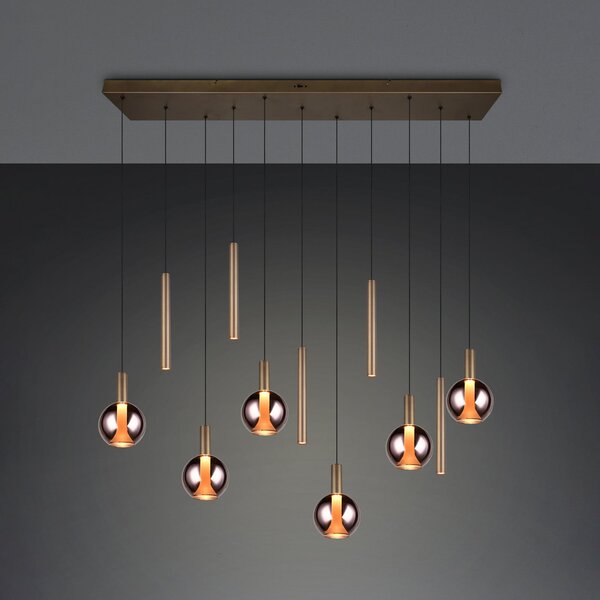 Trio Lighting Melaro LED viseća svjetiljka, 120 cm, platina, metal/staklo, 11 sijalica, prigušiva, Metalik, Dnevni boravak/blagovaonica, Metal