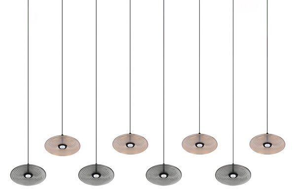 Trio Lighting LED viseća lampa Sirena, crna/jantar/dimljena, 167 cm, staklo, 8 svjetiljki, prigušiva, Bež, Dnevni boravak/blagovaonica, Staklo