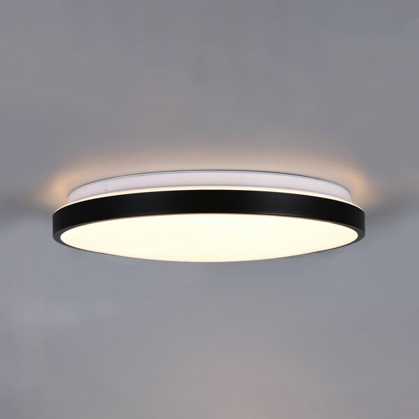 Trio Lighting LED stropna svjetiljka Fena, mat crna, Ø 38 cm, metal, IP44, prigušiva, Crno, kupaonica, Metal