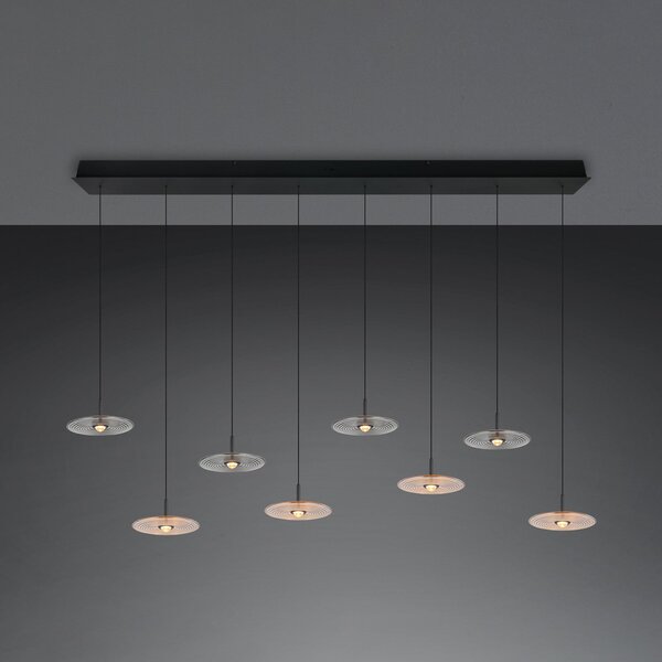Trio Lighting LED viseća lampa Sirena, crna/jantar/dimljena, 167 cm, staklo, 8 svjetiljki, prigušiva, Bež, Dnevni boravak/blagovaonica, Staklo