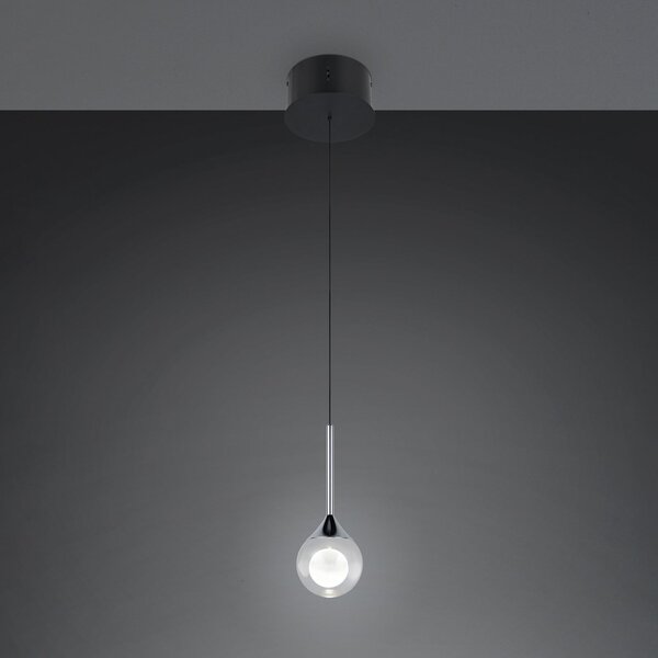 Trio Lighting LED viseća lampa Calista, kromirana, Ø 10 cm, metal/staklo, CCT, prigušiva, Krom, Dnevni boravak/blagovaonica, Metal