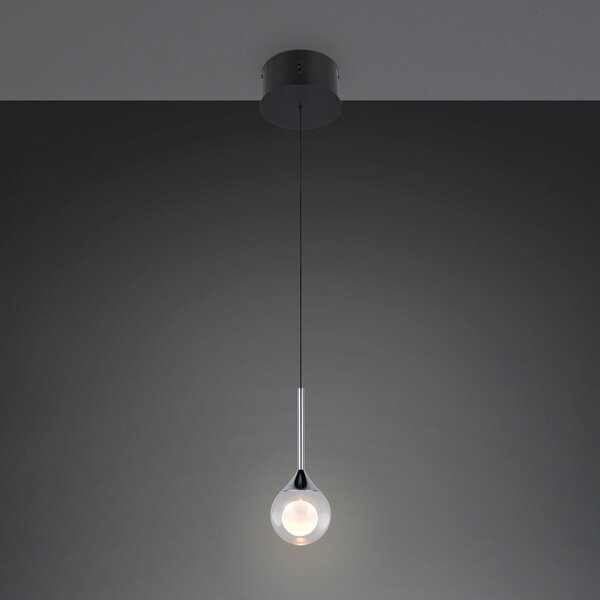 Trio Lighting LED viseća lampa Calista, kromirana, Ø 10 cm, metal/staklo, CCT, prigušiva, Krom, Dnevni boravak/blagovaonica, Metal