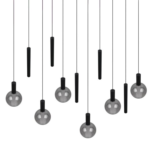 Trio Lighting LED viseća svjetiljka Melaro, duljina 120 cm, crni metal/staklo, 11 sijalica, prigušiva, Crno, Dnevni boravak/blagovaonica, Metal