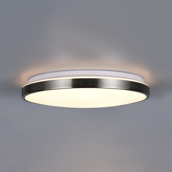 Trio Lighting LED stropna svjetiljka Fena, mat nikl, Ø 38 cm, metal, IP44, prigušiva, Metalik, kupaonica, Metal