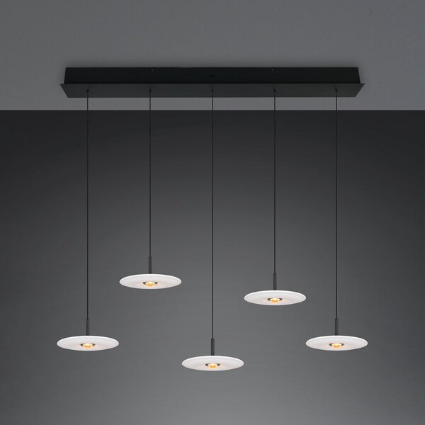 Trio Lighting LED viseća lampa Sirena, bijela, duljina 104 cm, staklo, CCT, 5 svjetiljki, prigušiva, Bijela, Dnevni boravak/blagovaonica, Staklo