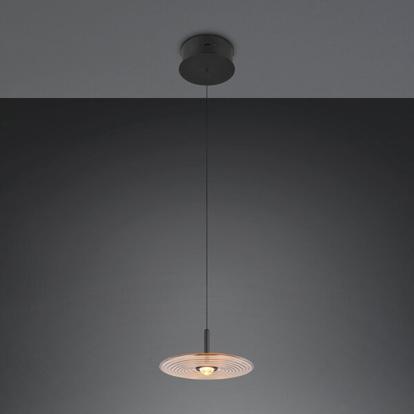 Trio Lighting LED viseća svjetiljka Sirena, crna/jantar, Ø 20 cm, staklo, CCT, prigušiva, Bež, Dnevni boravak/blagovaonica, Staklo