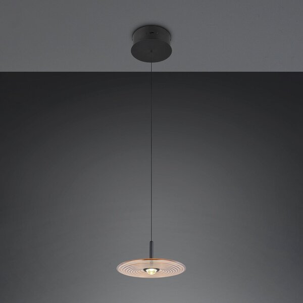 Trio Lighting LED viseća svjetiljka Sirena, crna/jantar, Ø 20 cm, staklo, CCT, prigušiva, Bež, Dnevni boravak/blagovaonica, Staklo
