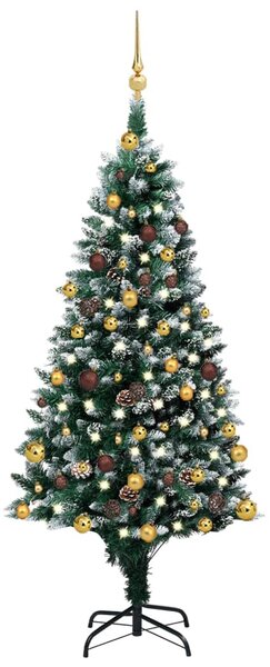 VidaXL Umjetno osvijetljeno božićno drvce s kuglicama i šiškama 150 cm
