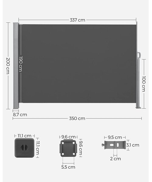 Vanjska sklopiva tenda, 350 x 200 cm, dimno siva