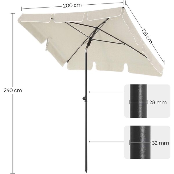 Suncobran 200 x 125 cm, UV zaštita do UPF 50+, vrtni suncobran, sklopivi