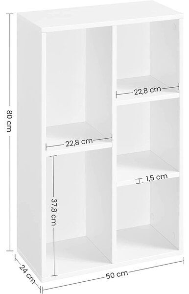 Polica za knjige s 5 odjeljaka 50 x 80 x 24 cm, bijela | VASAGLE