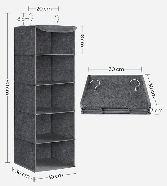 Organizator za odjeću u ormaru 30 x 90 x 30 cm, sivi