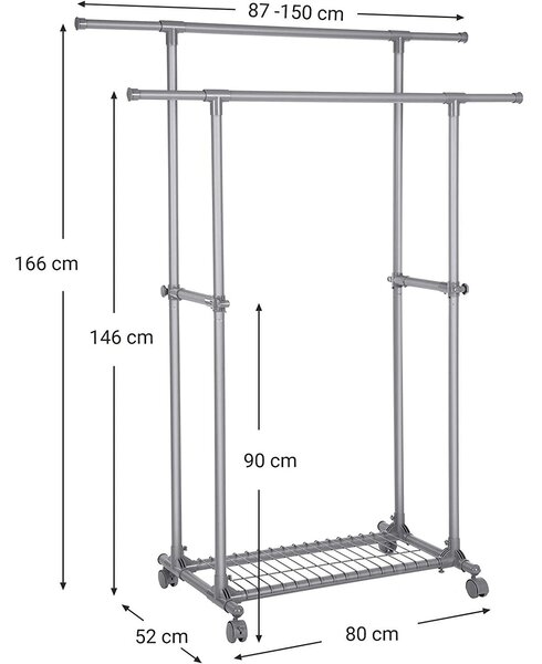 Stalak za odjeću, Dvostruka šipka za odjeću može se produžiti od 87 do 150 cm