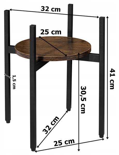 Okrugli stalak za cvijeće TAYLOR ⌀ 32 cm, rustikalno smeđa/crna