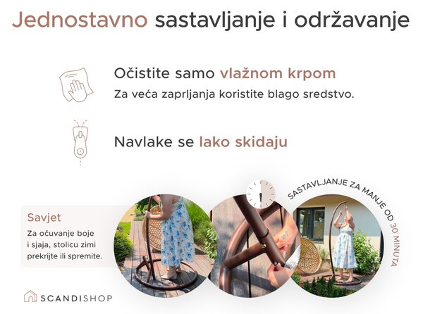 Siva viseća fotelja KOKON sa stalkom, sivi jastuk