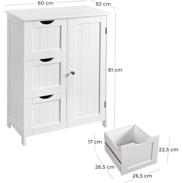 Kupaonski ormarić za odlaganje, podni ormarić 60 x 30 x 81 cm, bijele boje | VASAGLE