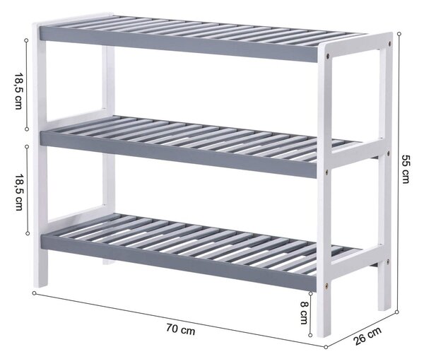 Stalak za cipele od bambusa na 3 razine, 70 x 55 x 26 cm, bijela i siva | SONGMICS