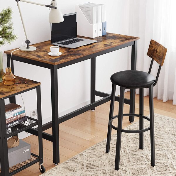 Set od 2 barske stolice s naslonom za noge, 39 x 100 x 39 cm, smeđa i crna