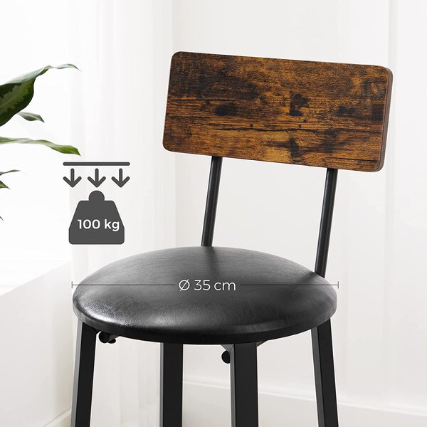 Set od 2 barske stolice s naslonom za noge, 39 x 100 x 39 cm, smeđa i crna