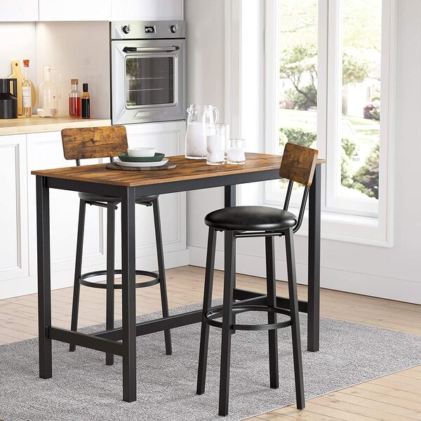 Set od 2 barske stolice s naslonom za noge, 39 x 100 x 39 cm, smeđa i crna