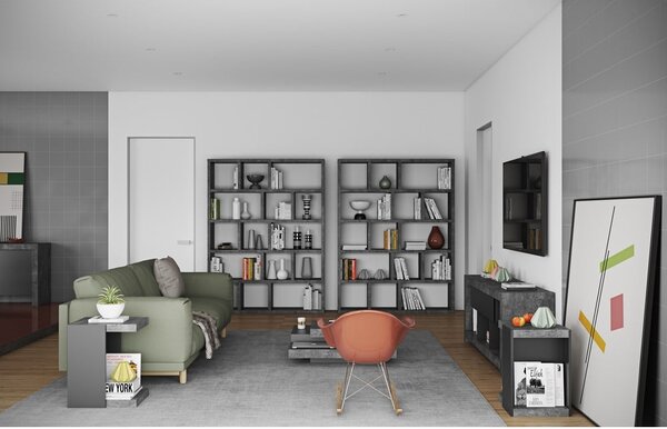 Siva biblioteka u betonskom dekoru 150x198 cm Berlin – TemaHome