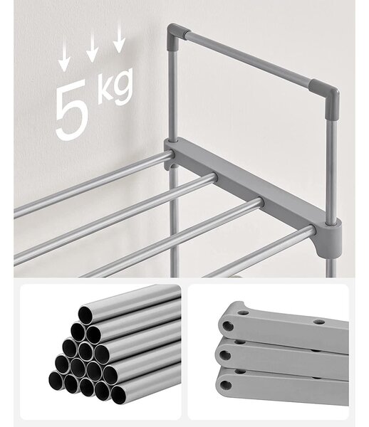 Stalak za cipele s 10 polica, 45 x 30 x 174 cm, siva boja | SONGMICS