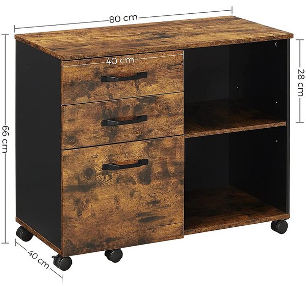 Ormar za spise s 3 ladice, uredski spremnik 80 x 66 x 40 cm, rustikalno smeđa