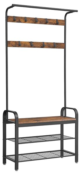 Vješalica za kapute, zid za hodnik s policom za cipele, 84 x 183 x 33,7 cm, rustikalno smeđa | VASAGLE