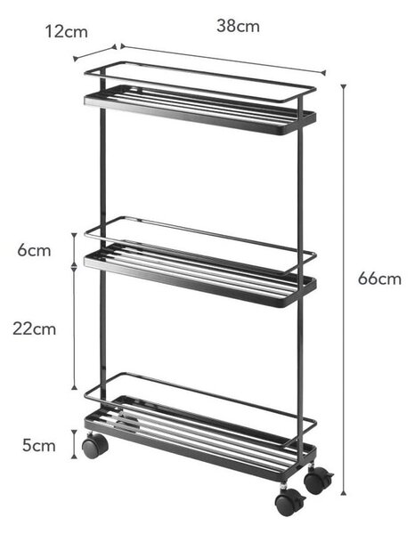 Crni metalni regal na kotačima 38x66 cm Tower – YAMAZAKI