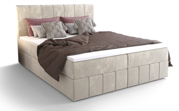Bračni krevet Boxspring 140 cm Barack (bež) (s madracem i prostorom za odlaganje)