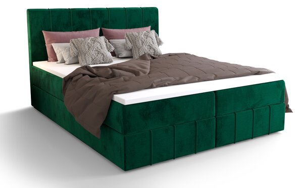 Bračni krevet Boxspring 140 cm Barack (maslinasto zelena) (s madracem i prostorom za odlaganje)