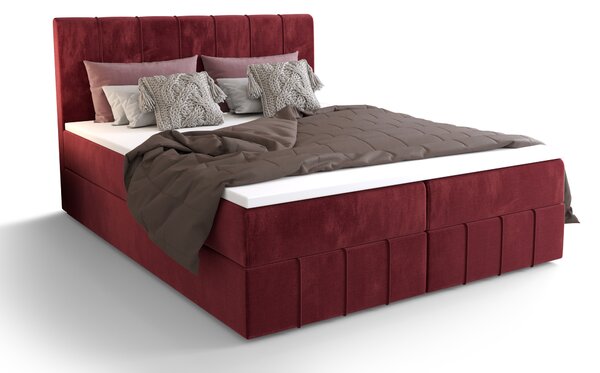 Bračni krevet Boxspring 140 cm Barack (bordo) (s madracem i prostorom za odlaganje)
