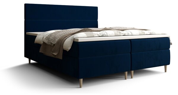 Bračni krevet Boxspring 180 cm Flu (tamnoplava) (s madracem i prostorom za odlaganje)