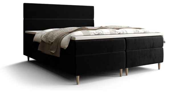 Bračni krevet Boxspring 140 cm Flu (crna) (s madracem i prostorom za odlaganje)