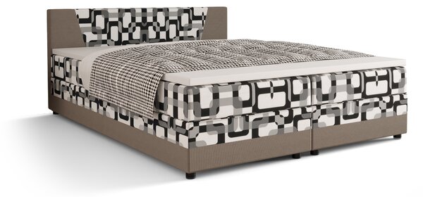 Zondo Bračni krevet Boxspring 160 cm Linda (uzorak + sivo smeđa) (s madracem i prostorom za odlaganje). 1046630