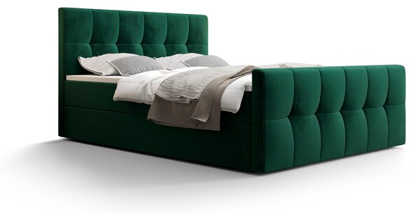 Bračni krevet Boxspring 180 cm Macheta (maslinasto zelena) (s madracem i prostorom za odlaganje)